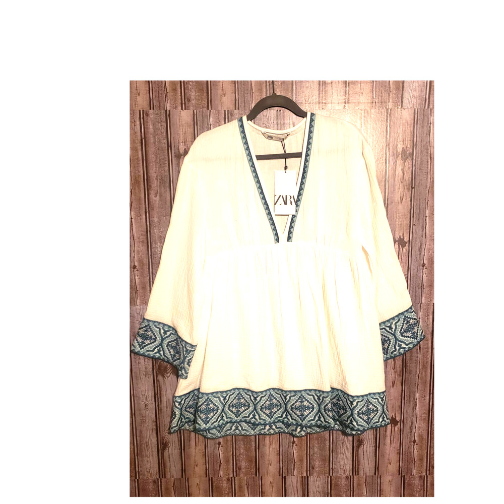 ZARA - NWT Mini Embroidered Long Sleeve Bohemian Dress” - M